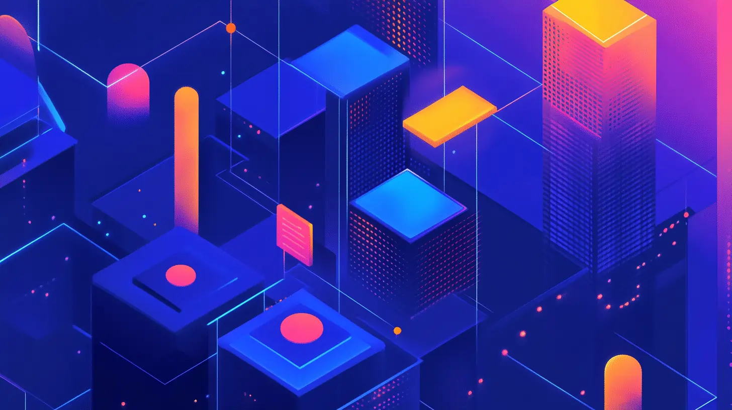 Abstract isometric illustration of a digital city