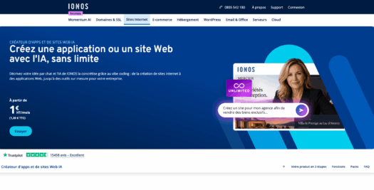 L'éditeur IONOS avec un modèle sectoriel ouvert