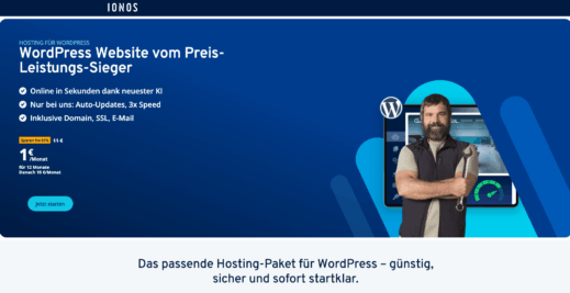 WordPress by IONOS mit geöffnetem Verwaltungs-Dashboard