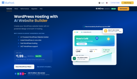Bluehost hosting dashboard screenshot