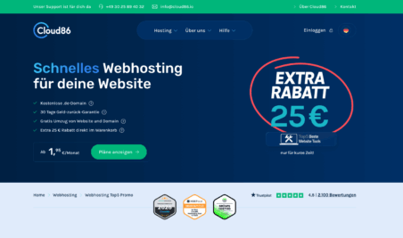 Screenshot der Cloud86-Webseite
